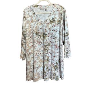 LOGO Lori Goldstein Tunic Top Women 1X Multicolor Floral Abstract Stretch Blouse